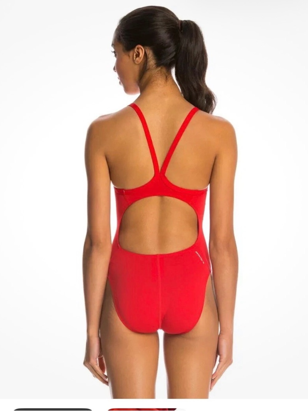 adidas Red Open-Back classic baywatch One-Piece sporty 90’s vacation Swimsuit - Picture 2 of 5